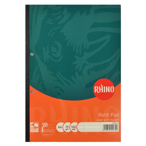 616577 | This is how you keep all the notes in one book.With tight 6mm lines and a margin, this Rhino Side-Bound Refill Pad gives you 160 pages to fill – and less of the white space to slow you down between lines. It’s a premium refill with quality you’ll see in every detail, from the education-standard paper to the strong card covers.All that’s left to do is add your own creativity, hard work, and a really great pen. 