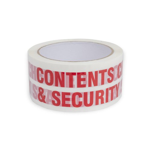 618226 Polypropylene Printed Tape Security Conts Chkd Red On White 48mmx66M Pack 36