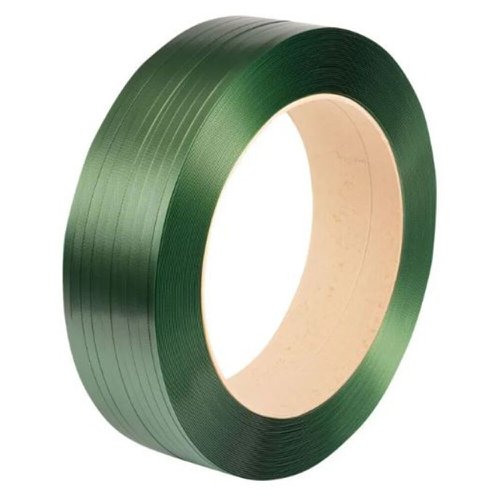 635533 Strapping, embossed polyester, 12 x 0.85mm x 1800mtr, 406/150 core, gree