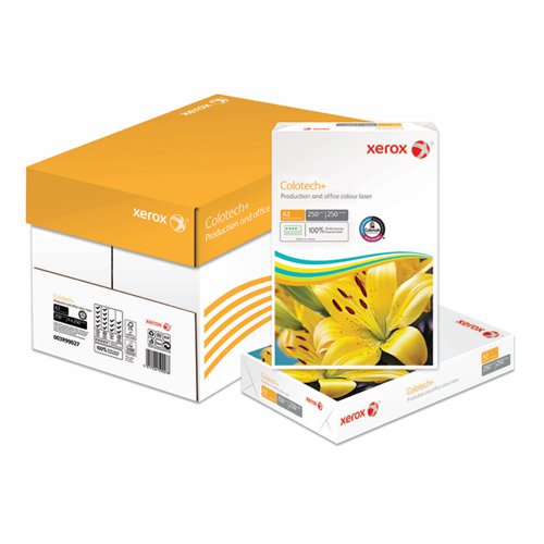 617920 | Xerox Colotech is the benchmark for colour digital printing. This uncoated, high white paper has a super smooth finish which enhances the brilliance and contrast on all your colour documents. Ideal for full colour documents produced on your office colour production device