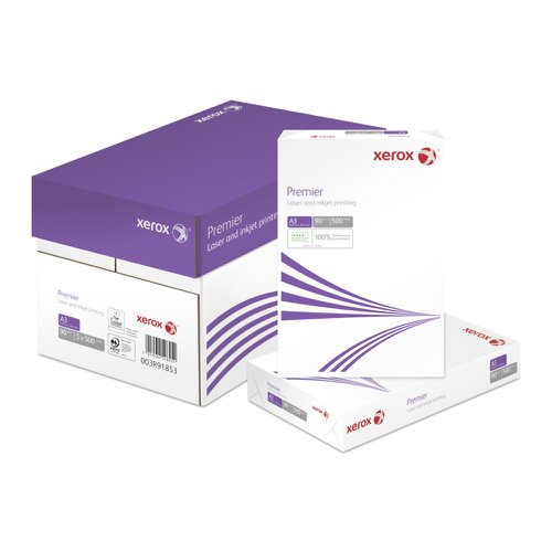 XX91853 | Designed for mono inkjets and laser printers, Xerox Premier A3 Paper is the premium choice for business copier paper. The high opacity ensures sharp contrast for text, even when printing on both sides of the page. The smooth surface is designed for reliable performance when printing high volumes, reducing jams. It's eco-friendly as well, produced with EU Ecolabel certification. This standard weight 90gsm paper is ideal for general office use.