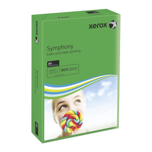617539 | Xerox Symphony tints are a comprehensive range of coloured papers. The paper is manufactured to the same exacting standards as Xerox Premier paper. The clear wrap enables quick and easy colour recognition without opening the pack. Xerox Symphony paper is ideal for the colour coding of documents or when maximum impact is required. PEFC