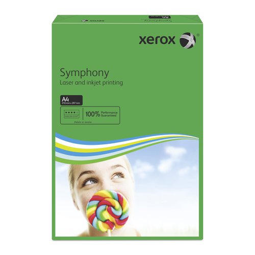 617539 | Xerox Symphony tints are a comprehensive range of coloured papers. The paper is manufactured to the same exacting standards as Xerox Premier paper. The clear wrap enables quick and easy colour recognition without opening the pack. Xerox Symphony paper is ideal for the colour coding of documents or when maximum impact is required. PEFC