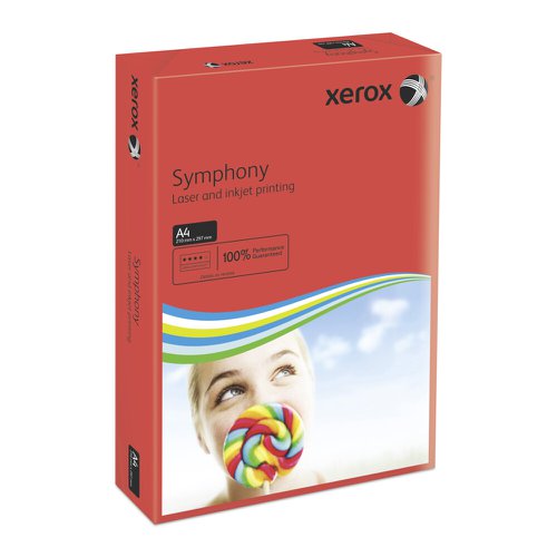 617523 | Xerox Symphony tints are a comprehensive range of coloured papers. The paper is manufactured to the same exacting standards as Xerox Premier paper. The clear wrap enables quick and easy colour recognition without opening the pack. Xerox Symphony paper is ideal for the colour coding of documents or when maximum impact is required. PEFC