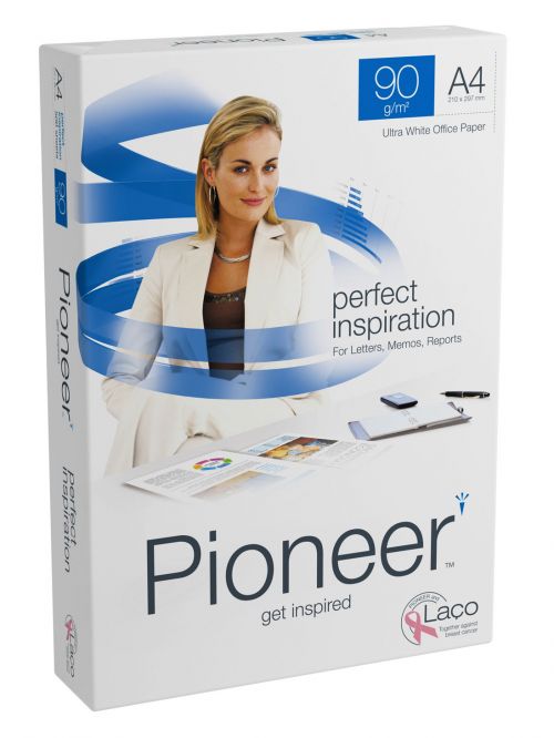 Pioneer is a premium, high white office paper that will create an impact and is guaranteed for colour work on laser and inkjet printers and copiers.  It is ideal for important communications, including colour presentations, reports and corporate stationery, ensuring you make the right impression at all times. Use For, Full colour documents, high volume printing, duplex printing of reports, presentations, photographs, letterheads. Techniques, Full colour laser, full colour inkjet, plain paper fax machines, high volume printing, duplex printing.