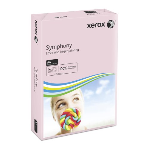617530 | Xerox Symphony tints are a comprehensive range of coloured papers. The paper is manufactured to the same exacting standards as Xerox Premier paper. The clear wrap enables quick and easy colour recognition without opening the pack. Xerox Symphony paper is ideal for the colour coding of documents or when maximum impact is required. PEFC