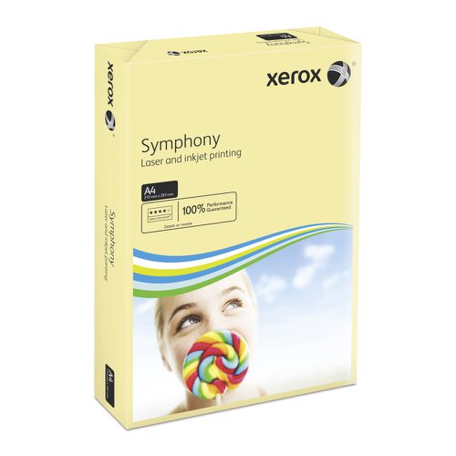 617525 | Xerox Symphony tints are a comprehensive range of coloured papers. The paper is manufactured to the same exacting standards as Xerox Premier paper. The clear wrap enables quick and easy colour recognition without opening the pack. Xerox Symphony paper is ideal for the colour coding of documents or when maximum impact is required. PEFC