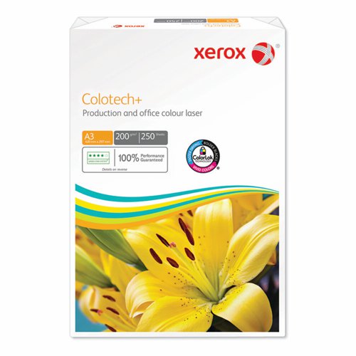 617589 | Xerox Colotech is the benchmark for colour digital printing. This uncoated, high white paper has a super smooth finish which enhances the brilliance and contrast on all your colour documents. Ideal for full colour documents produced on your office colour production device
