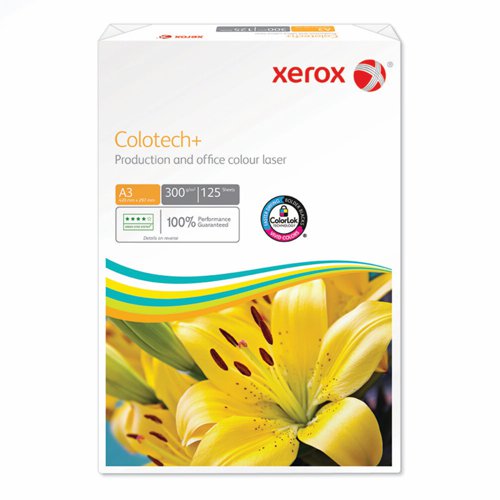 617596 | Xerox Colotech is the benchmark for colour digital printing. This uncoated, high white paper has a super smooth finish which enhances the brilliance and contrast on all your colour documents. Ideal for full colour documents produced on your office colour production device