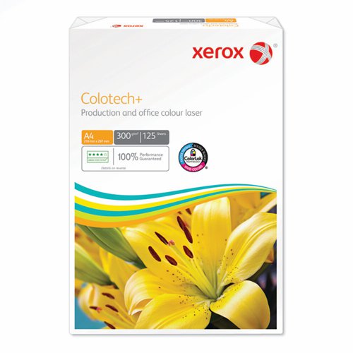 617595 | Xerox Colotech is the benchmark for colour digital printing. This uncoated, high white paper has a super smooth finish which enhances the brilliance and contrast on all your colour documents. Ideal for full colour documents produced on your office colour production device