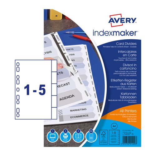 Avery IndexMaker Divider Set Punched A4 5-Part 01810061