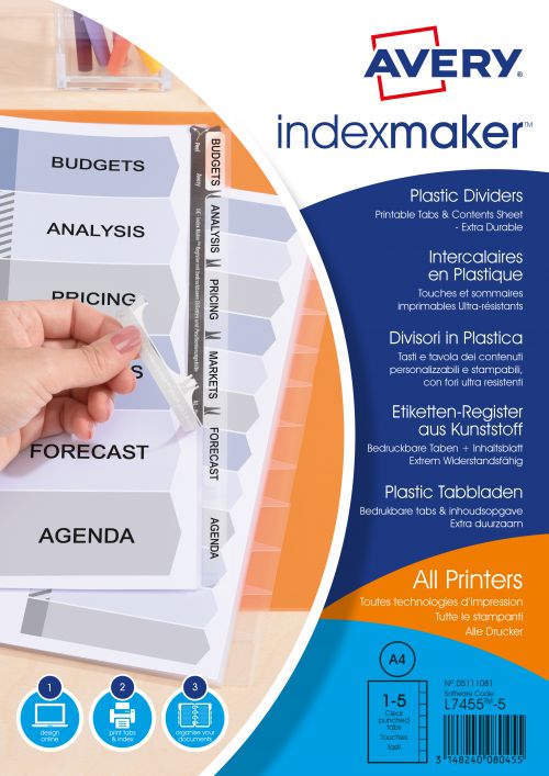 Avery Indexmaker 5 Part Divider Polypropylene Clear 05111081