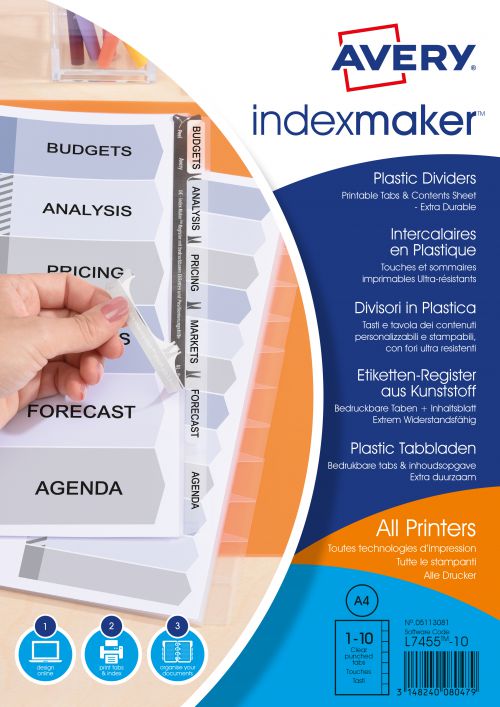 Avery Index Maker Polypropylene 10-Part Clear 05113081
