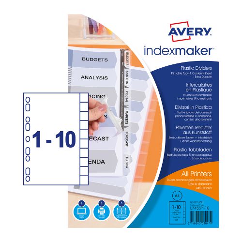 Avery Index Maker Polypropylene 10-Part Clear 05113081