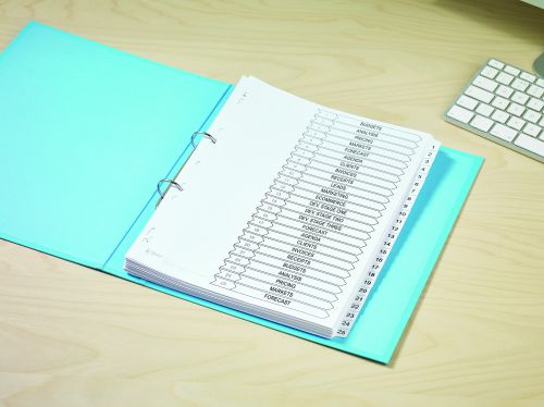 Avery Mylar Divider 1-25 A4 Punched 150gsm White Card with White Mylar Tabs 05225061