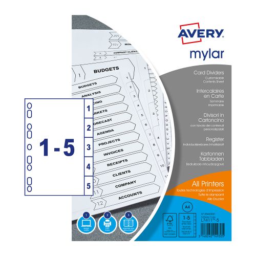 Avery Mylar Divider Bright White 1-5 05460061