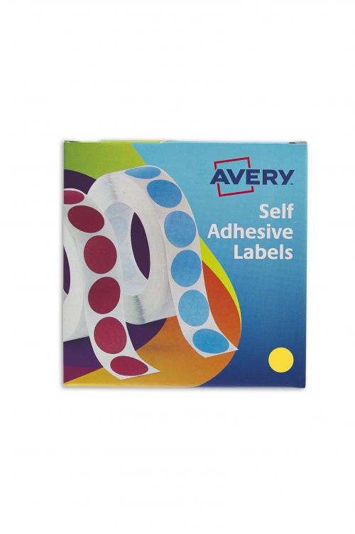 Avery Labels in Dispenser on Roll Round Diam.19mm Yellow Ref 24-508 [1120 Labels]