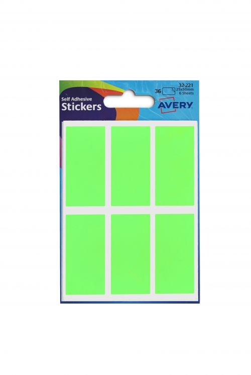 Avery Packets of Labels Rectangular 50x25mm Neon Green Ref 32-221 [10x36 Labels]