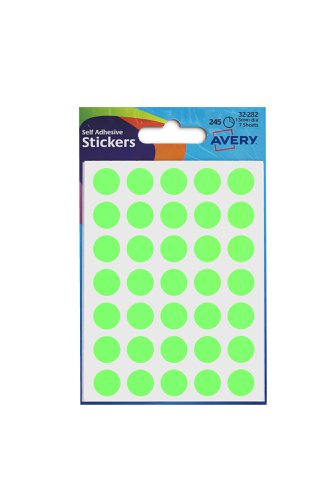 Avery Coloured Label Round 12mm Diameter Green (2450 Labels) 32-282