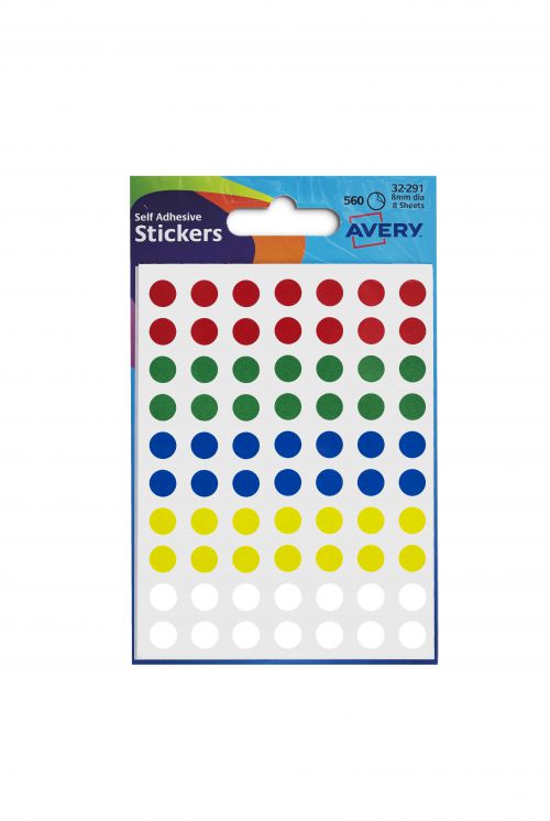 Avery Coloured Labels Round 8mm Dia Assorted 32-291 PK10x560