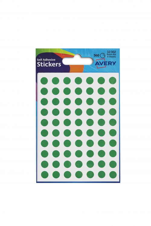 Avery Packets of Labels Round Diam.8mm Green Ref 32-302 [10x560 Labels]