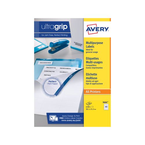 Avery Multipurpose Label 38x21.2mm 65 Per A4 Sheet White (Pack 6500 Labels) 3666
