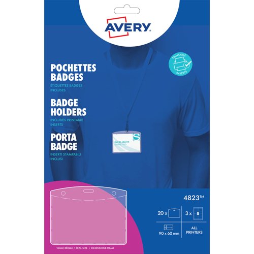 Avery Badge Pockets 60mm x 90mm 24 Inserts 20 Holders