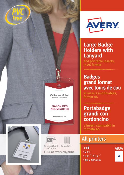 Avery A6 Badge Holders with Lanyards 148mm x 105mm (Pack 10) - 4834