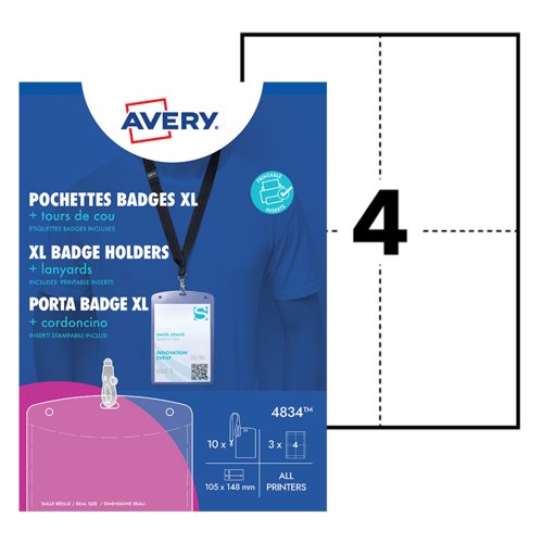 Avery A6 Badge Holders with Lanyards 148mm x 105mm (Pack 10) - 4834