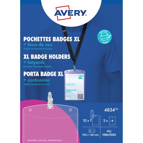 Avery A6 Badge Holders with Lanyards 148mm x 105mm (Pack 10) - 4834