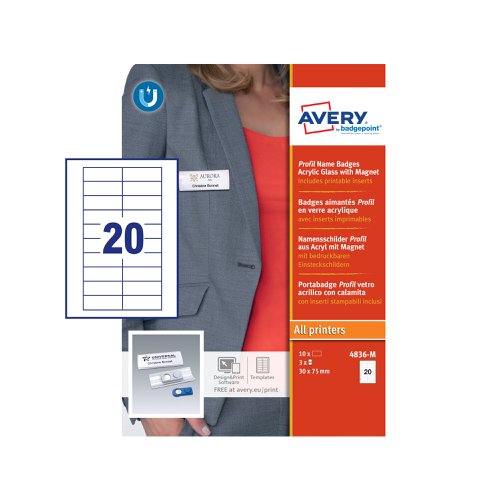 Profil 30 Name Badge with Magnet Std 10 Badges 60 Labels