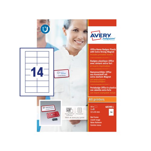 Avery 4839R-L Office Name Badges 81 x 43mm Red
