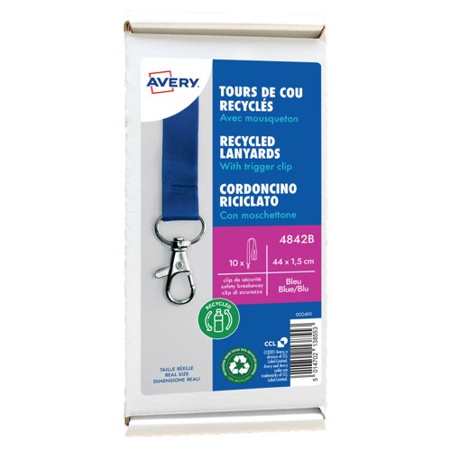 Avery Recycled Lanyard Blue with Trigger Clip Blue (Pack 10) - 4842B
