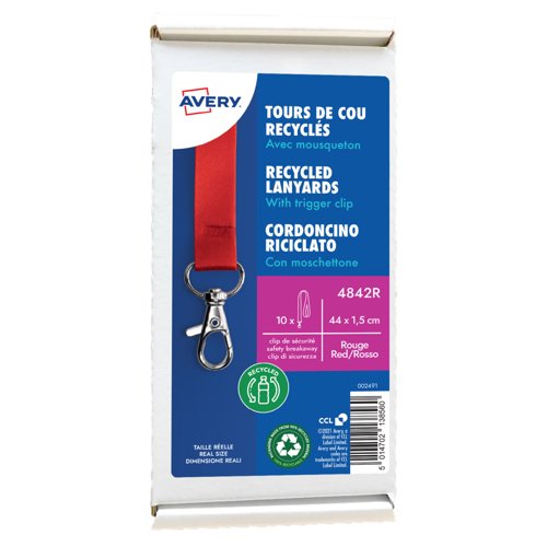 Avery Recycled Lanyard Red with Trigger Clip (Pack 10) - 4842R