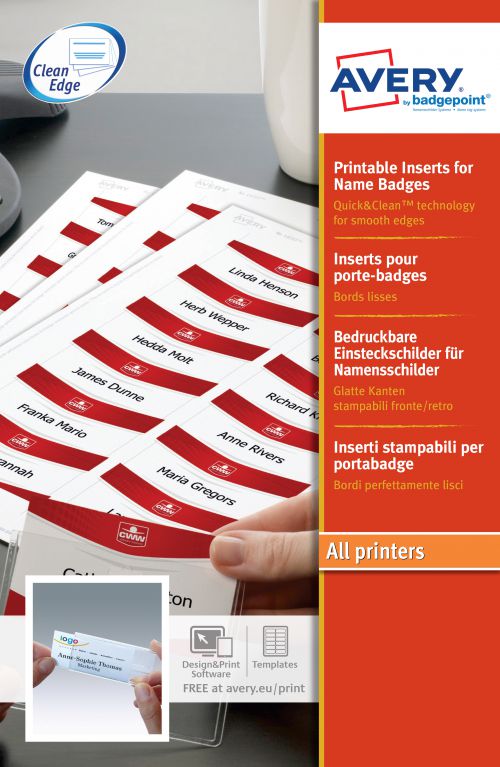 Avery 7537 Office Clean Edges Printable Inserts, 37 x 75mm, 14 Inserts Per Sheet, 10 Sheets Per Pack, 140 Inserts Per Box