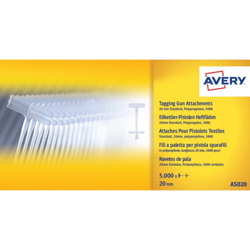 Avery Tagging Fasteners Polypropylene with Paddles 20mm AS020 [Pack 5000]