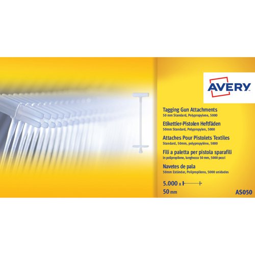 Avery Tagging Fasteners Polypropylene with Paddles 40mm AS040 [Pack 5000]
