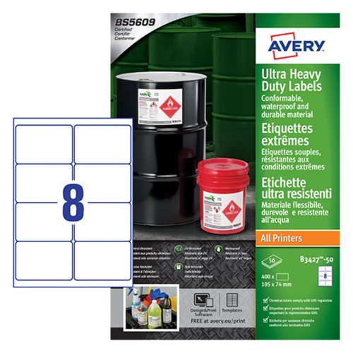 Avery Ultra HD Labels B3427-50 8 per sheet PK400