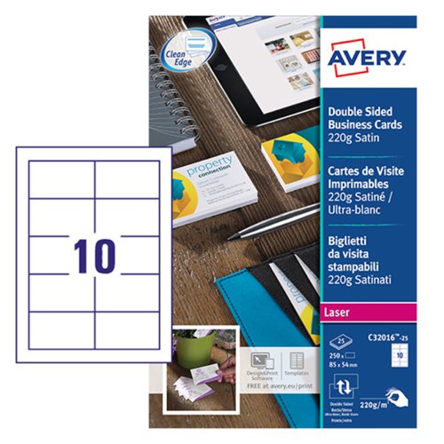 Avery Business Card Double Sided 10 Per Sheet 220gsm Satin (Pack 250) C32016-25