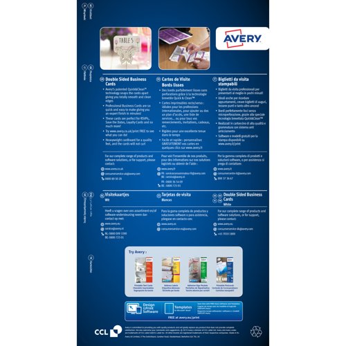 Avery Business Cards 85mm x 54mm Inkjet Prints on Both Sides 100 Cards / 10 sheets - C32024-10.UK