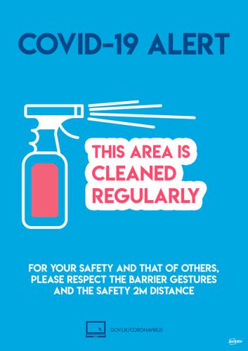 Avery Covid19 Self-Adhesive Poster This Area Is Cleaned Regularly A4 (Pack 2)