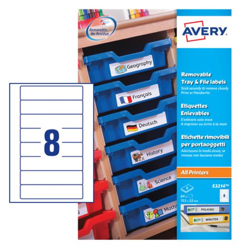 Avery UK Removable Tray & File Labels Removable labels 155 x 35 mm White (Pack 64 Labels) - E3214