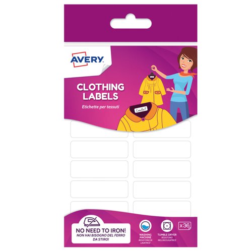 Avery Clothing Labels 45x13mm White (Pack 36) - ETVET36.UK