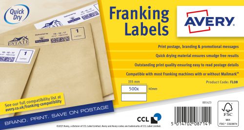 Avery FL08 Address Labels, 155 x 40 mm, Permanent, 2 Labels Per Sheet, 1000 Labels Per Pack