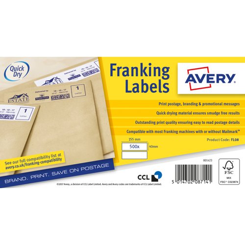Avery Franking Labels 155x40mm WH PK1000