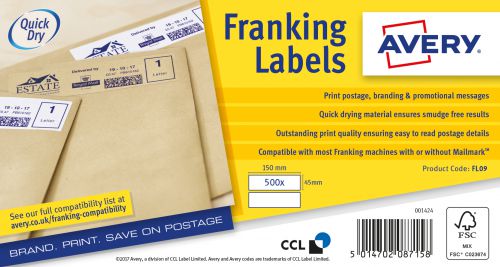 Avery FL09 Address Labels; 155 x 45 mm; Permanent; 2 Labels Per Sheet; 1000 Labels Per Pack