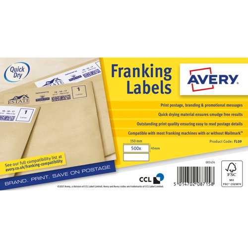 Avery Franking Labels 150x45mm WH PK1000