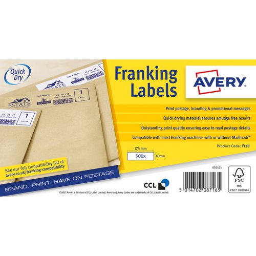 Avery Franking Labels 175x40mm WH PK1000