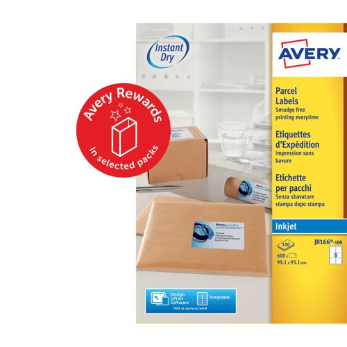 Avery QuickDRY Addressing Labels Inkjet 6TV 99.1x93.1mm White J8166-100 [600 Labels]
