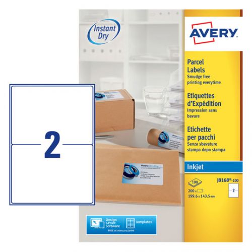 Avery Inkj Label 199.6x143.5mm 2 Per Sheet Wht (Pack of 200) J8168-100